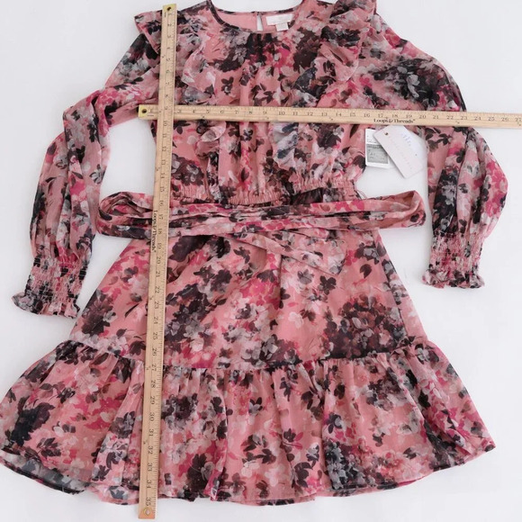 Rachel Parcell Floral Print Ruffle Chiffon  Blouson Maroon Midi Dress 4 - Picture 2 of 14